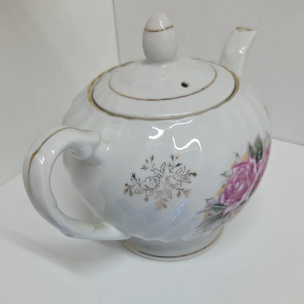 Floral White and Pink Teapot Set